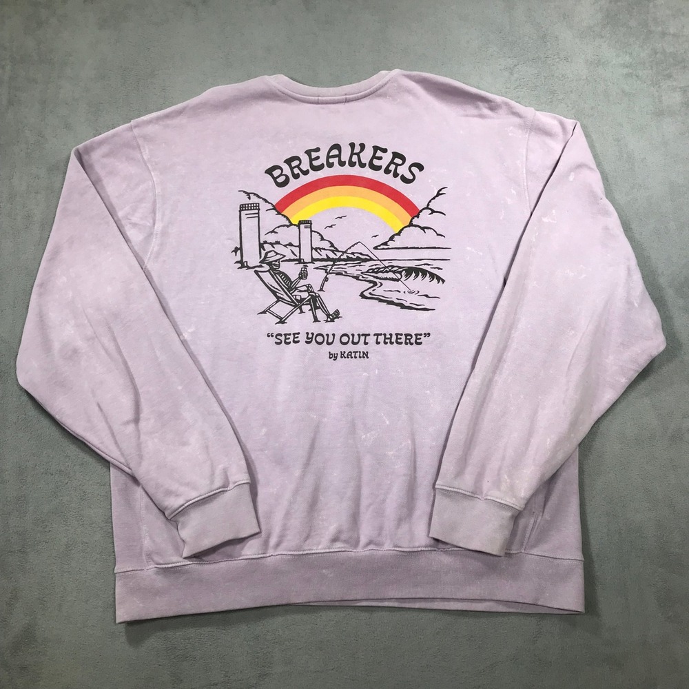 Katin Breakers Sweatshirt Mens XL Purple Skeleton Graphic Stone Wash Crewneck
